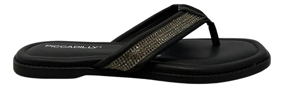 Chinelo Rasteira Piccadilly Tira Brilho Feminino 508068 Preto 1