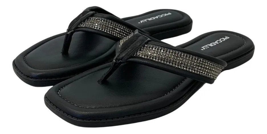 Chinelo Rasteira Piccadilly Tira Brilho Feminino 508068 Preto 2