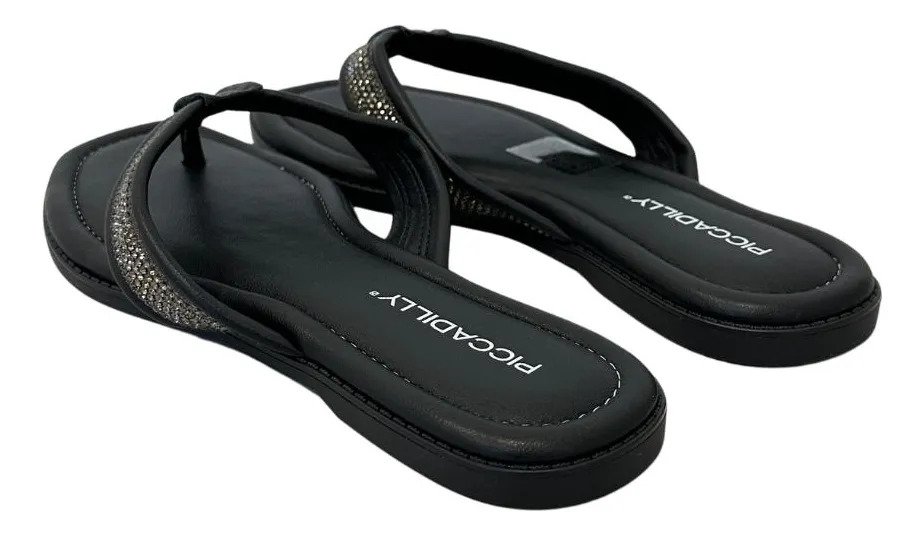Chinelo Rasteira Piccadilly Tira Brilho Feminino 508068 Preto 3