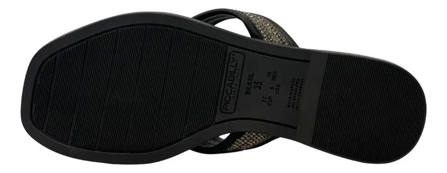 Chinelo Rasteira Piccadilly Tira Brilho Feminino 508068 Preto 4