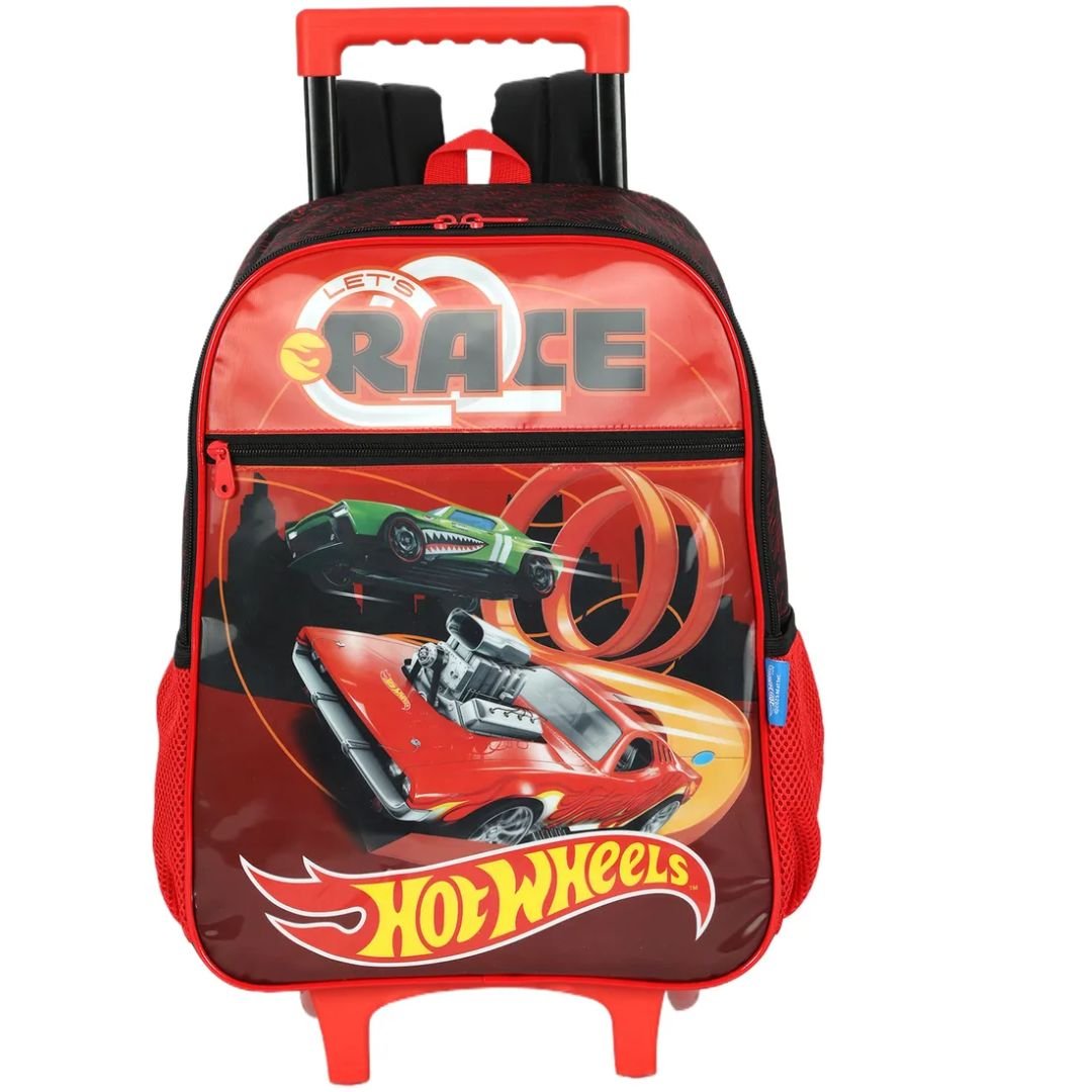 Mochila Luxcel Vermelho Infantil Menino Hot Weels C/Rodas Original IC42582