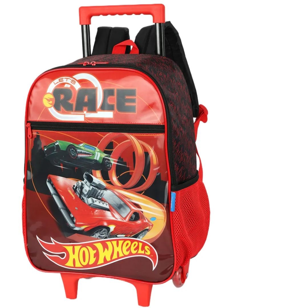 Mochila Luxcel Vermelho Infantil Menino Hot Weels C/Rodas Original IC42582 Vermelho 3