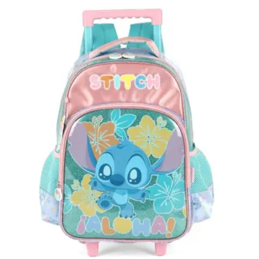 Mochila Luxcel Turquesa Menina Stitch De Rodinha Original IC42402