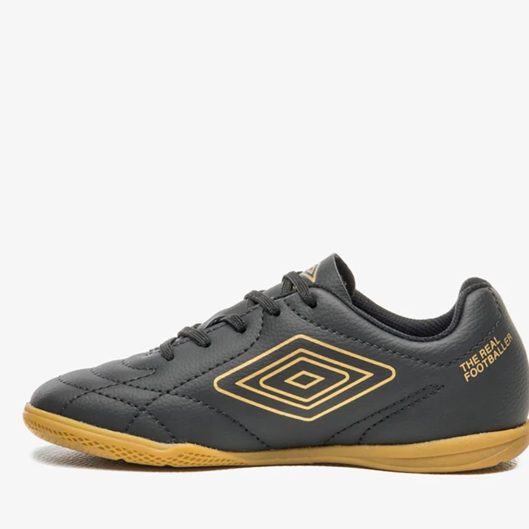 Chuteira Futsal Umbro Preto Dourado Infantil Menino Class Footballer Jr Original Preto/Dourado 2