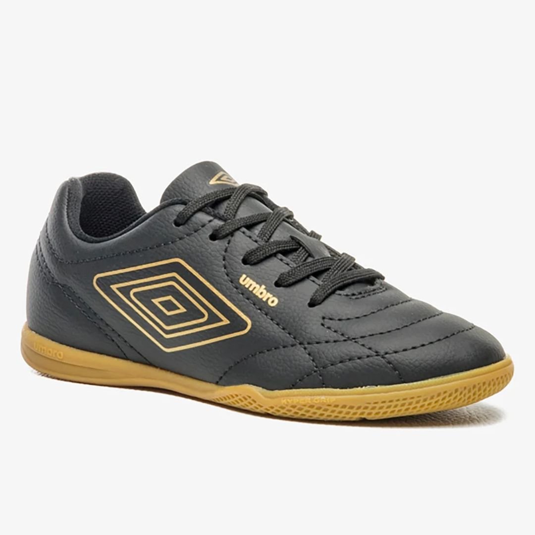 Chuteira Futsal Umbro Preto Dourado Infantil Menino Class Footballer Jr Original Preto/Dourado 3