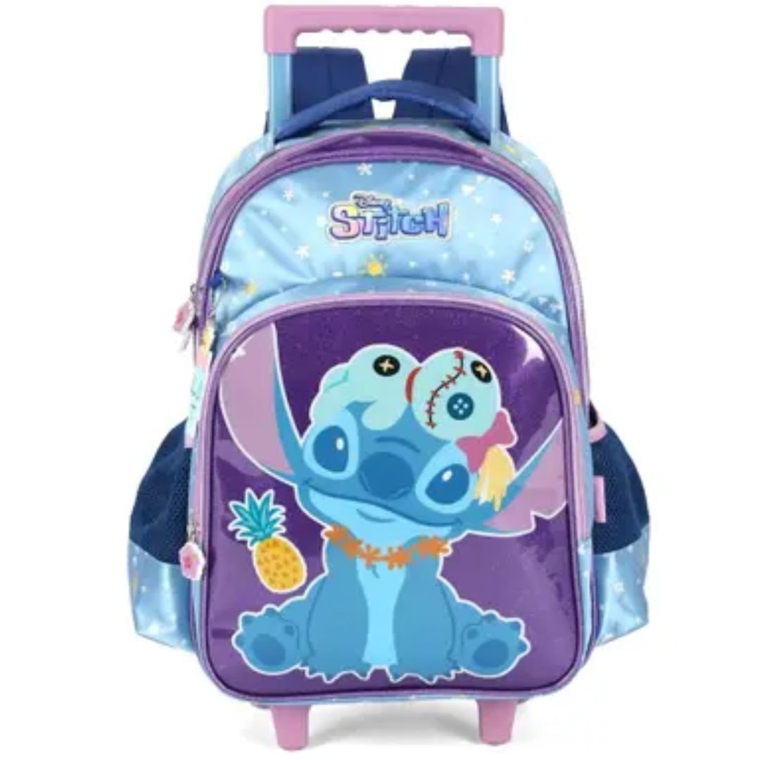 Mochila Luxcel Violeta Infantil Menina Stitch C/Rodas Original IC42402