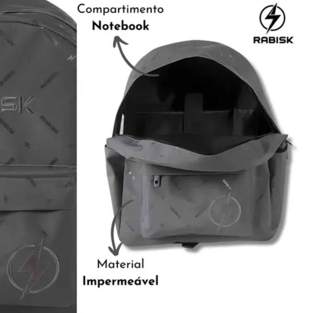 Mochila Rabisk Cinza Masculina Emborrachada Original RK2491 Cinza 4