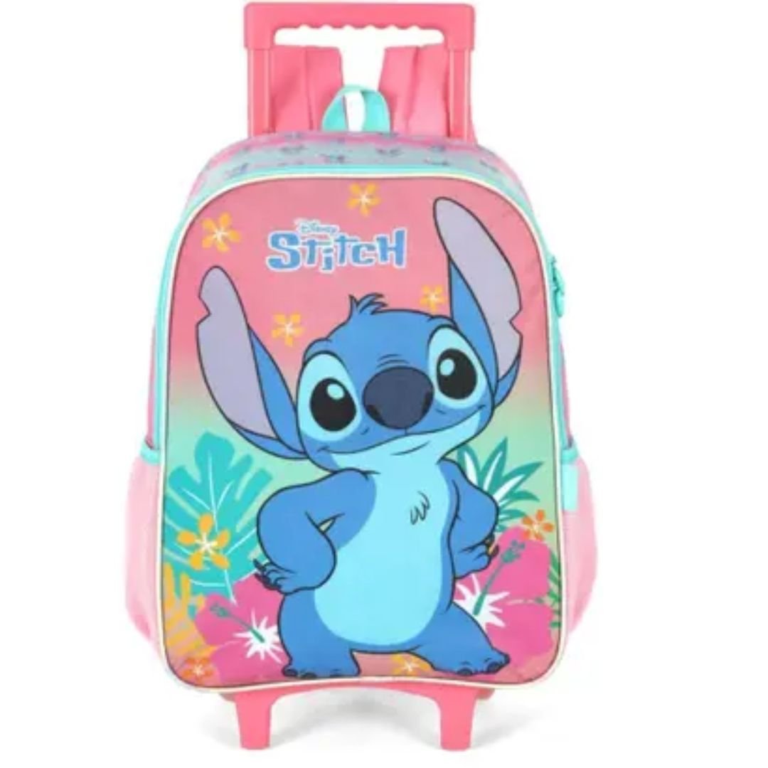Mochila Luxcel Rosa Azul Menina Stitch De Rodinha Original IC42382