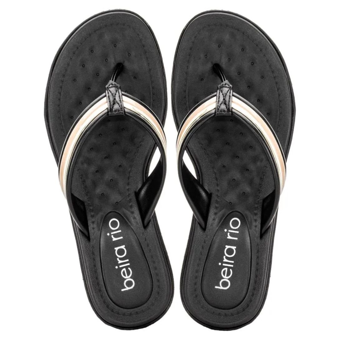 Chinelo Beira Rio Preto Bege Dourado Feminino Original 8224.804 Preto/Bege/Dourado 3