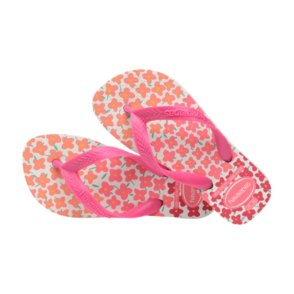 Chinelo Havaianas Branco/Rosa Feminino Kids Flores Branco/Rosa 4