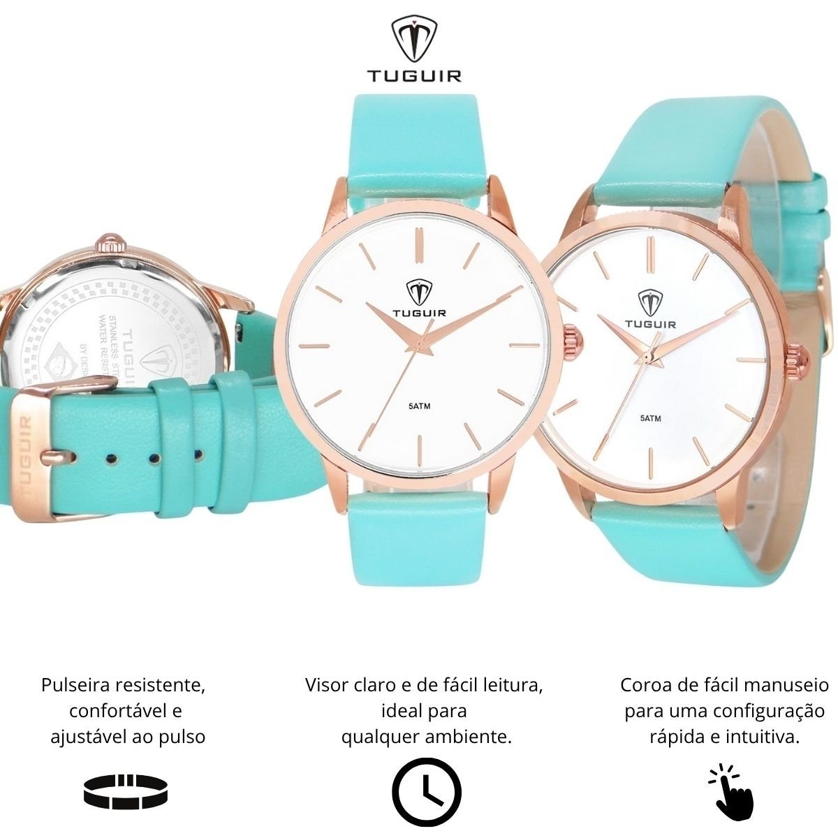Relógio Feminino Tuguir Analógico TG106 Rose e Verde água Rose/Verde água 5