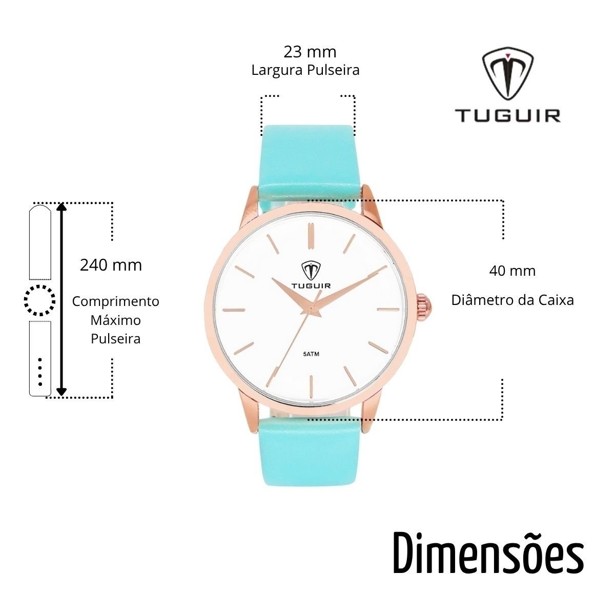 Relógio Feminino Tuguir Analógico TG106 Rose e Verde água Rose/Verde água 6