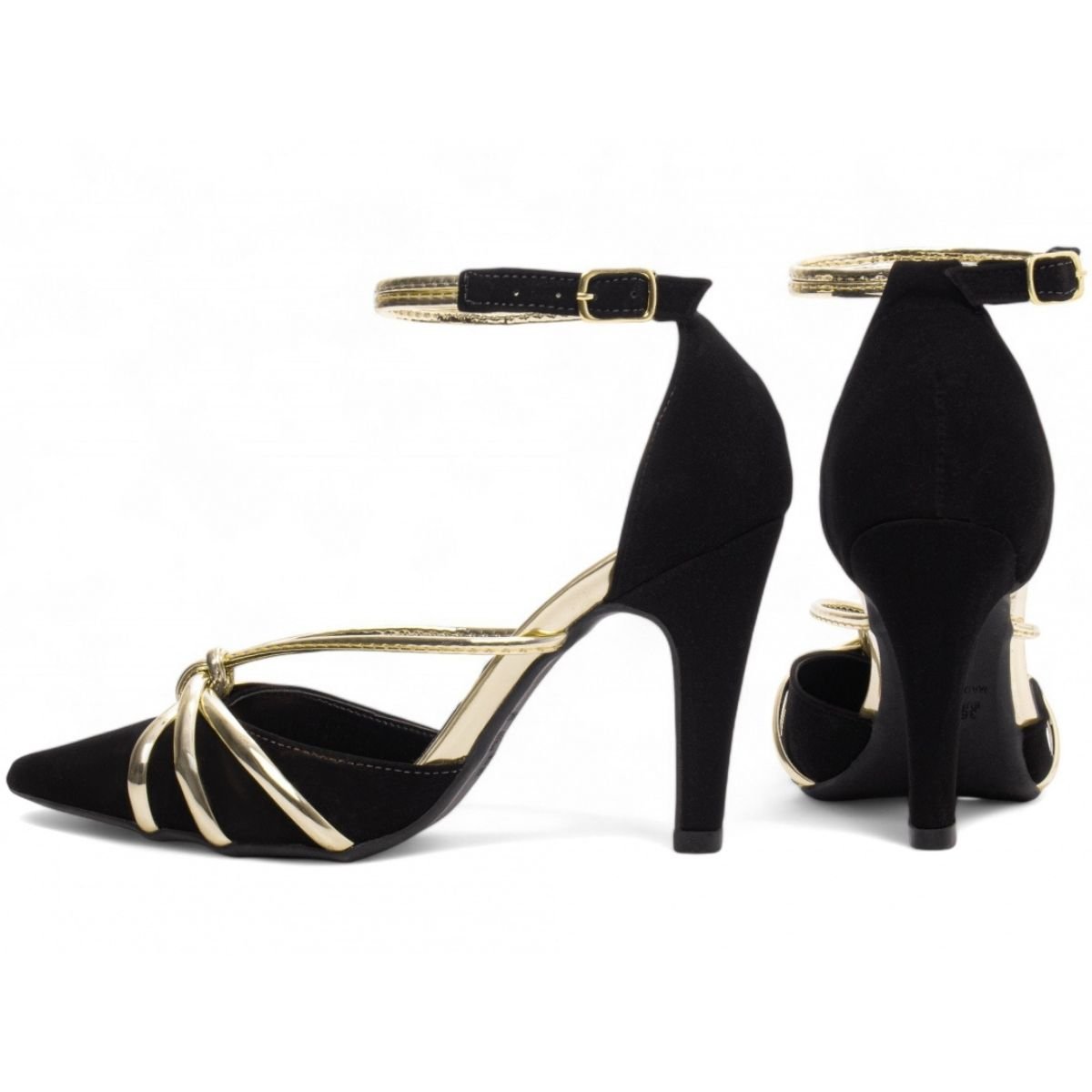 Scarpin Feminino Nobuck Preto com Detalhes Dourados e Salto Alto Fino Elegante Torricella Preto 2