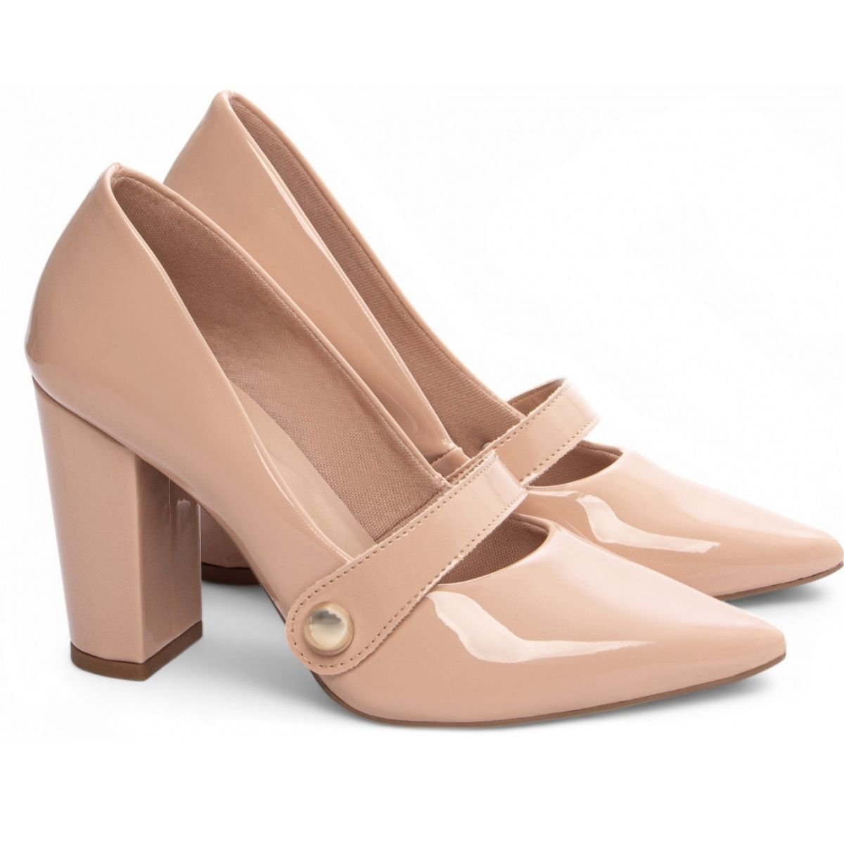 Scarpin Verniz Feminino com Salto Grosso Alto e Detalhe - Elegância e Conforto Torricella