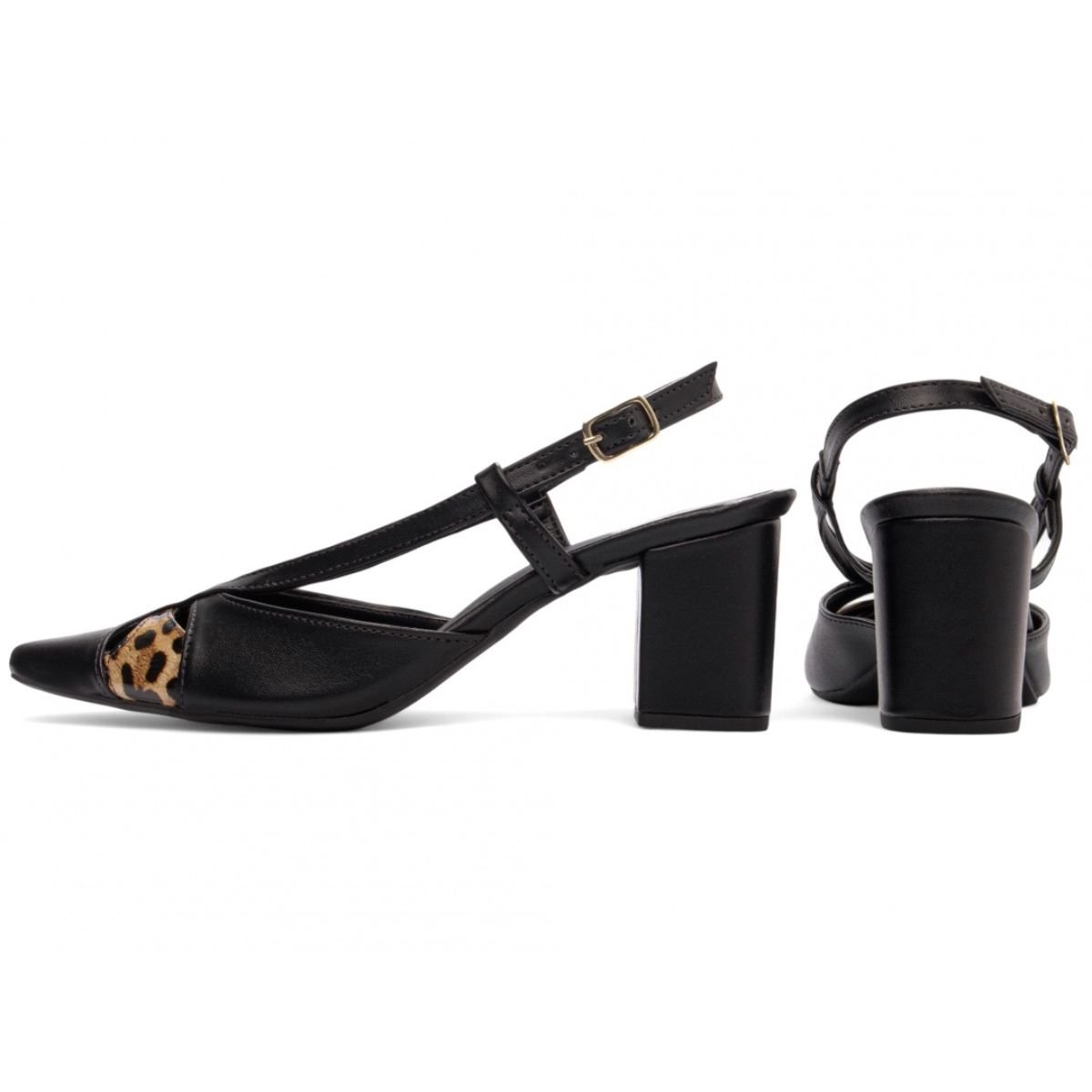 Scarpin Feminino Preto com Detalhe Animal Print e Salto Bloco Médio Torricella Preto 2