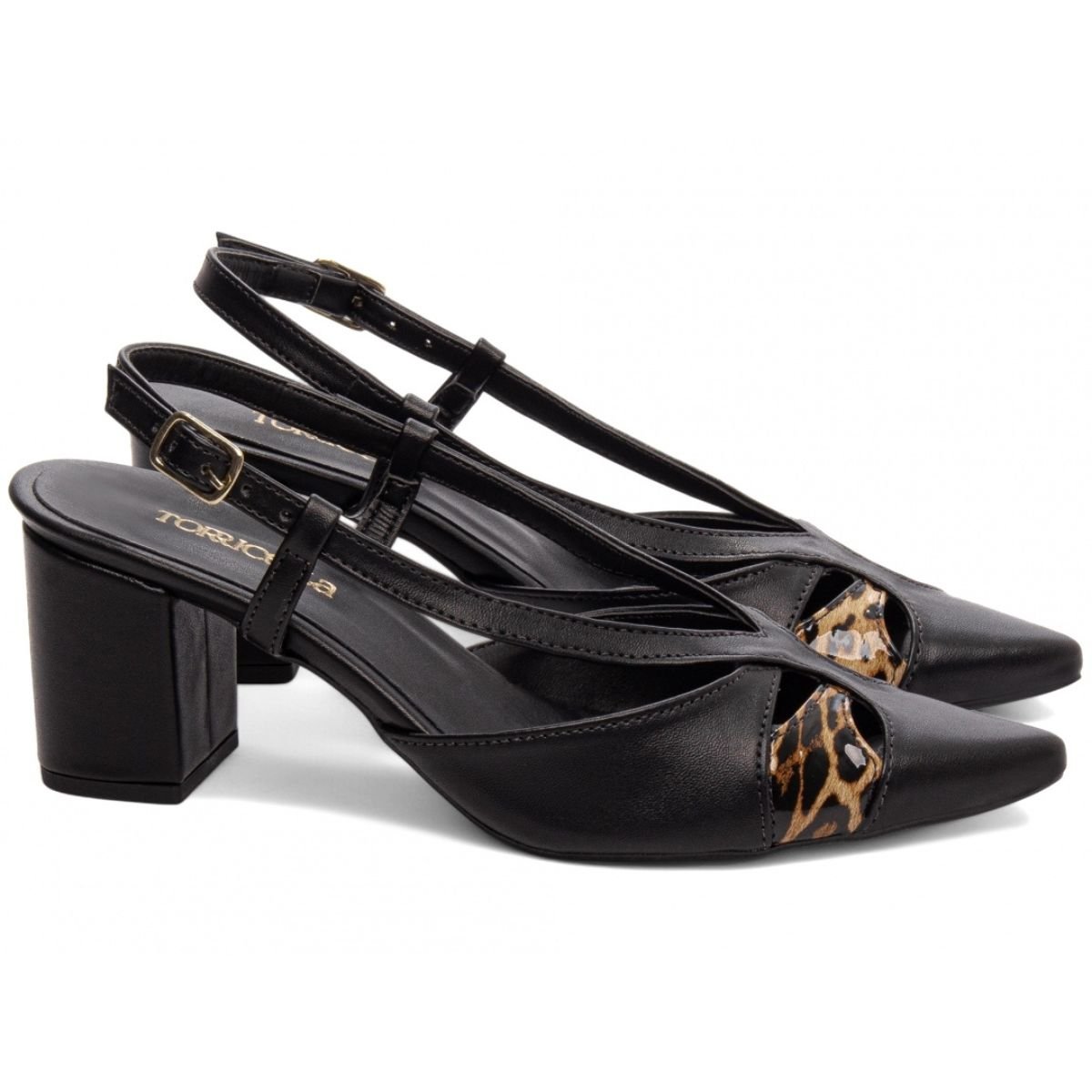 Scarpin Feminino Preto com Detalhe Animal Print e Salto Bloco Médio Torricella Preto 3
