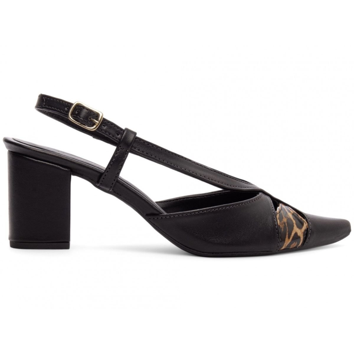 Scarpin Feminino Preto com Detalhe Animal Print e Salto Bloco Médio Torricella Preto 4