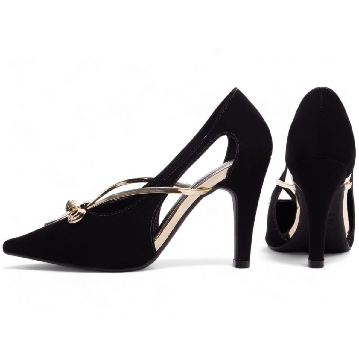 Scarpin Feminino Nobuck Preto com Detalhe Dourado Elegante e Confortável Torricella Preto 2
