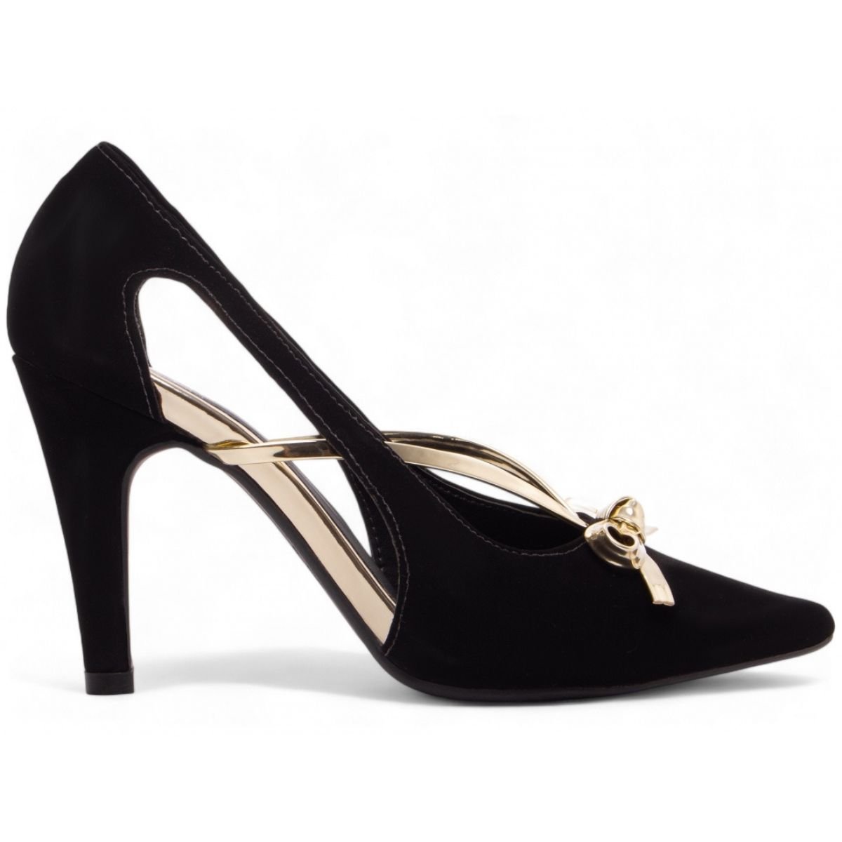 Scarpin Feminino Nobuck Preto com Detalhe Dourado Elegante e Confortável Torricella Preto 4
