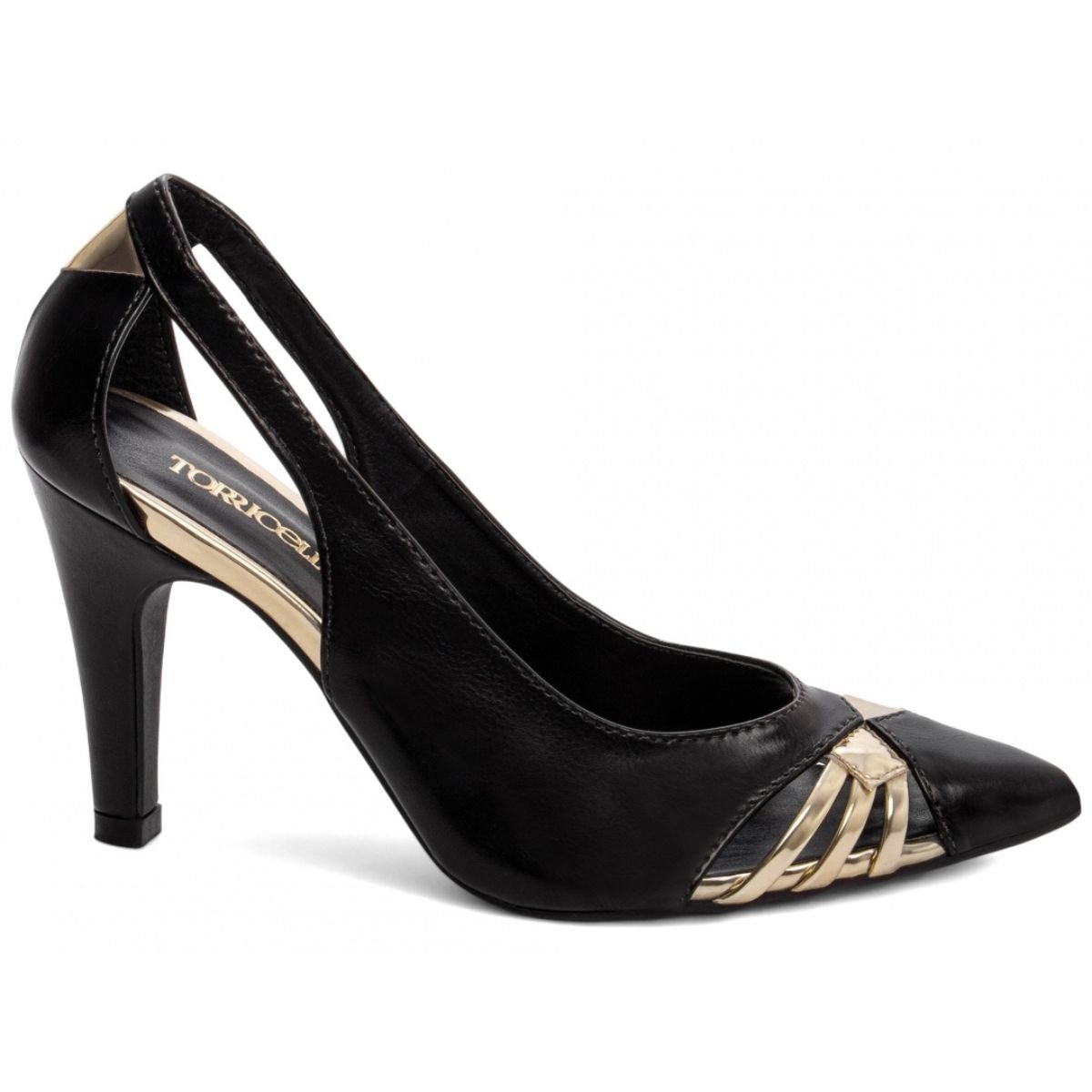 Scarpin Feminino com Detalhes Dourados e Salto Alto Elegante Torricella