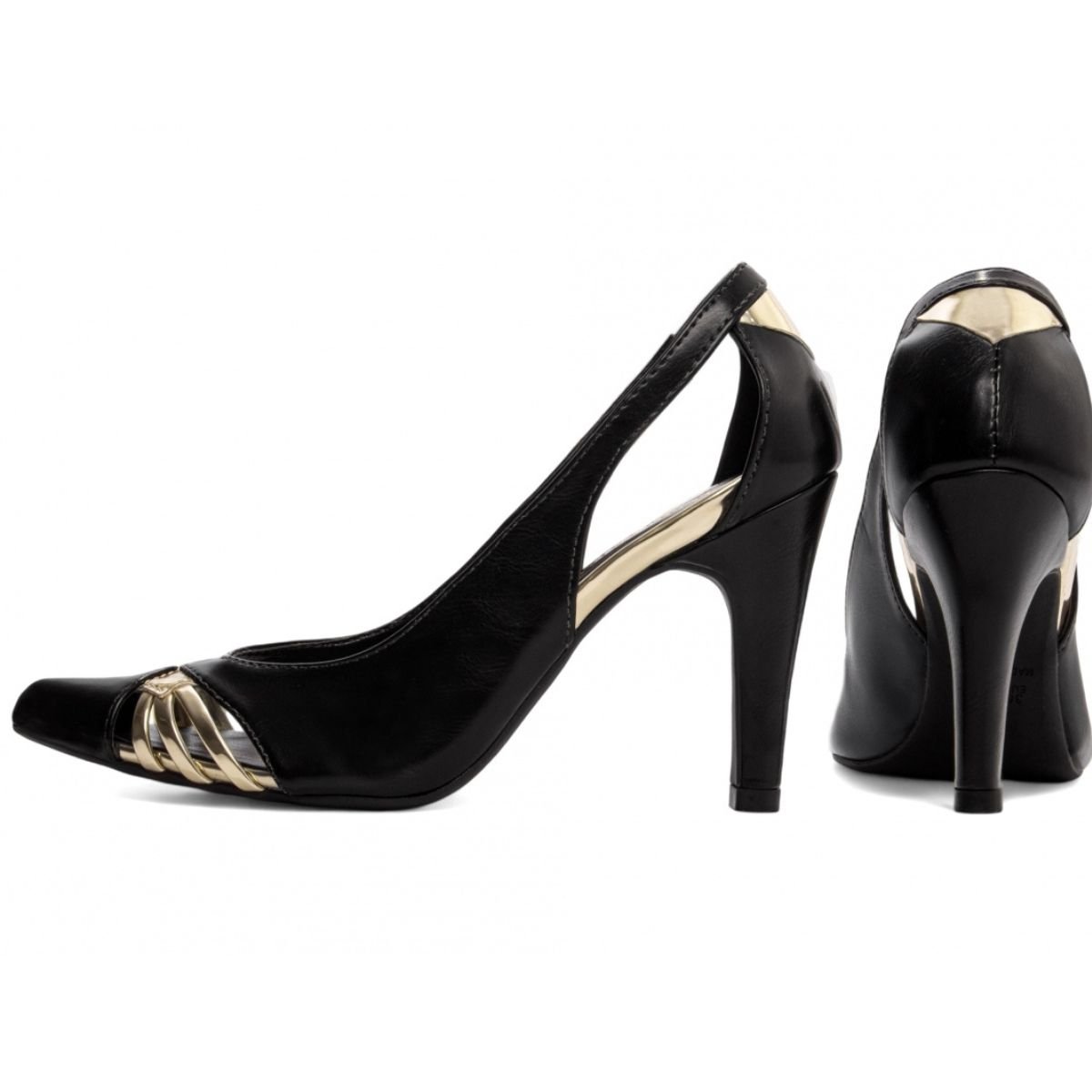 Scarpin Feminino com Detalhes Dourados e Salto Alto Elegante Torricella Preto 2