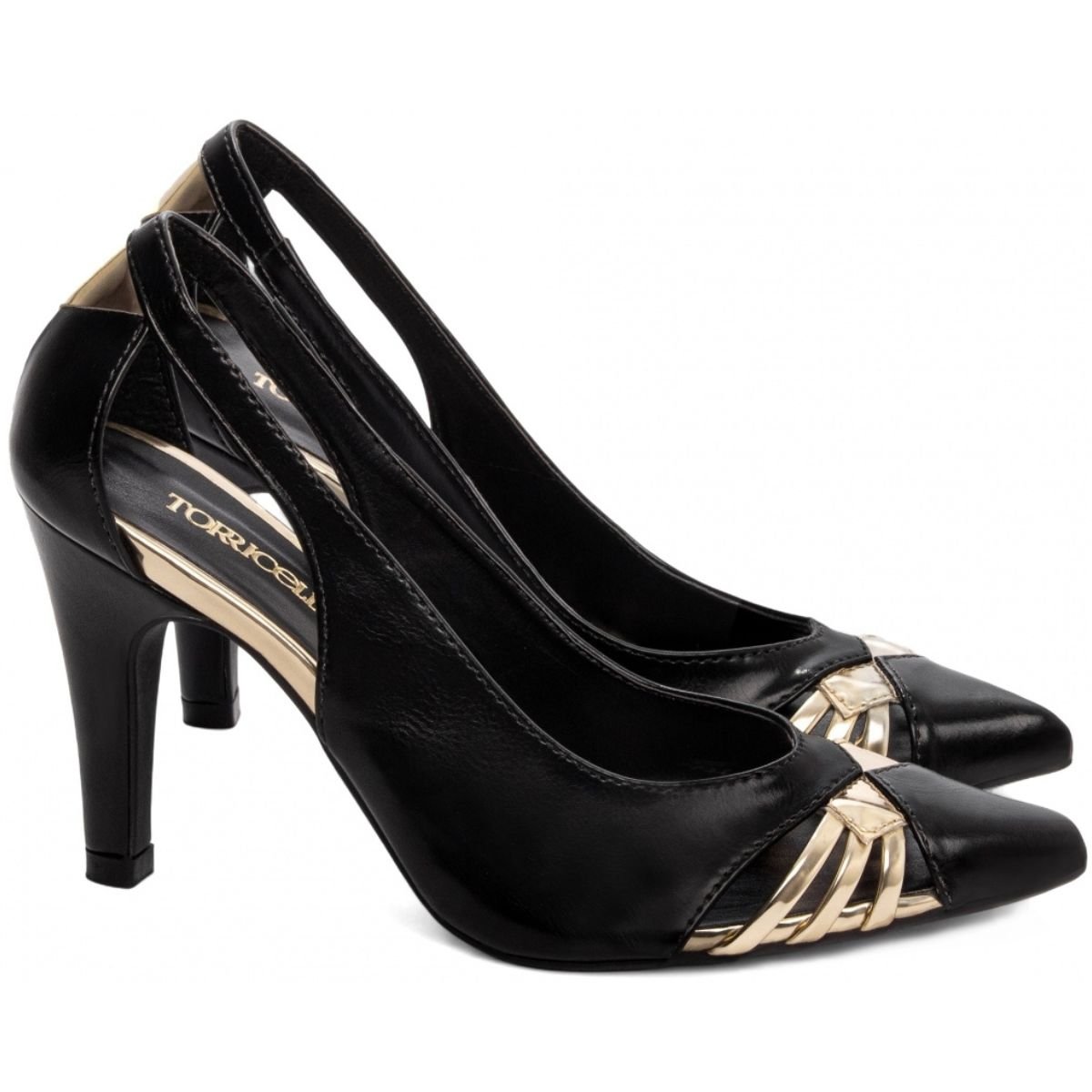 Scarpin Feminino com Detalhes Dourados e Salto Alto Elegante Torricella Preto 3