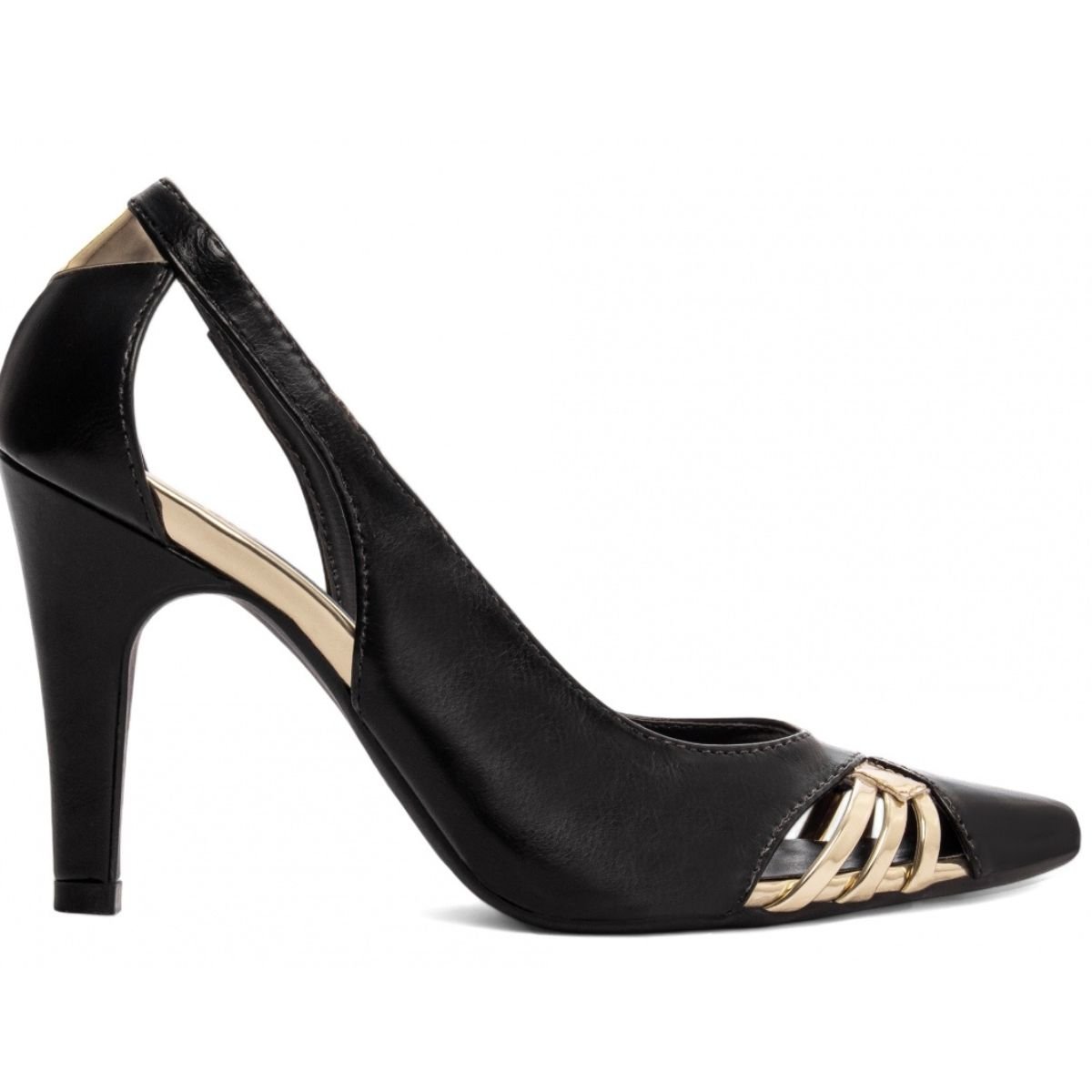 Scarpin Feminino com Detalhes Dourados e Salto Alto Elegante Torricella Preto 4