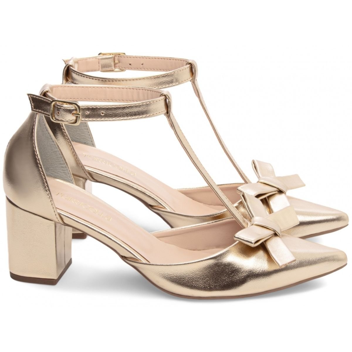 Scarpin Feminino Dourado com Salto Bloco e Laço Elegante Torricella Dourado 3