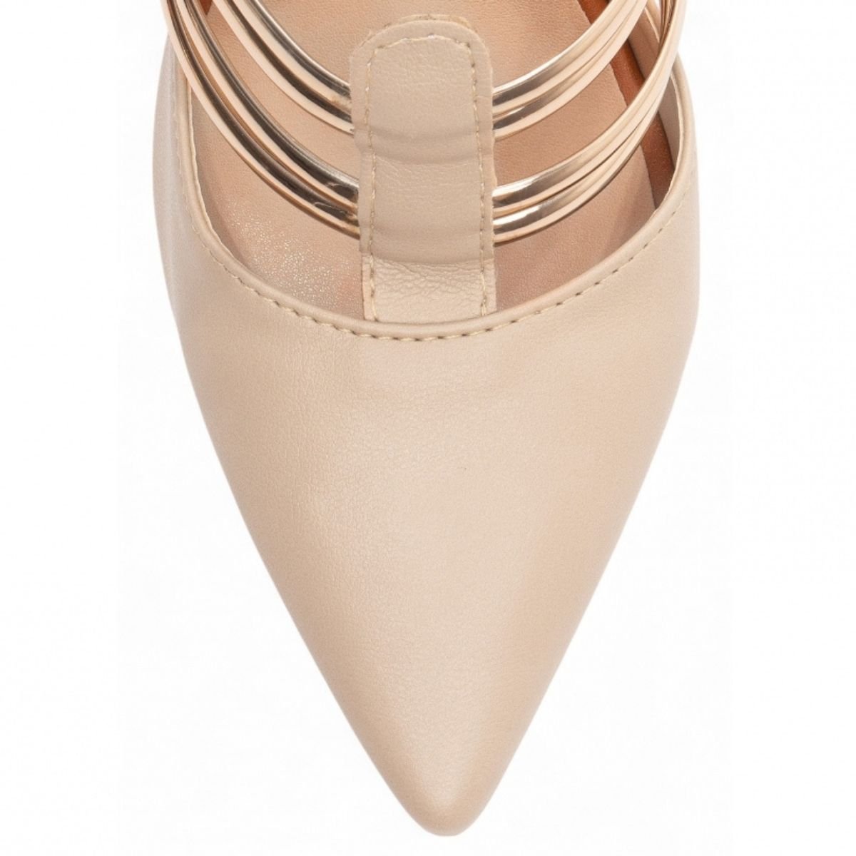Scarpin Feminino Napa com Tiras Metálicas e Salto Médio Fino Torricella Bege 5