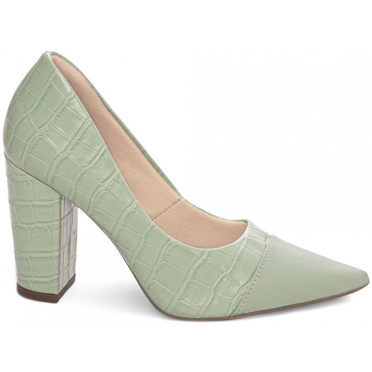 Scarpin Feminino Com Textura Croco Salto Grosso Confortável Torricella