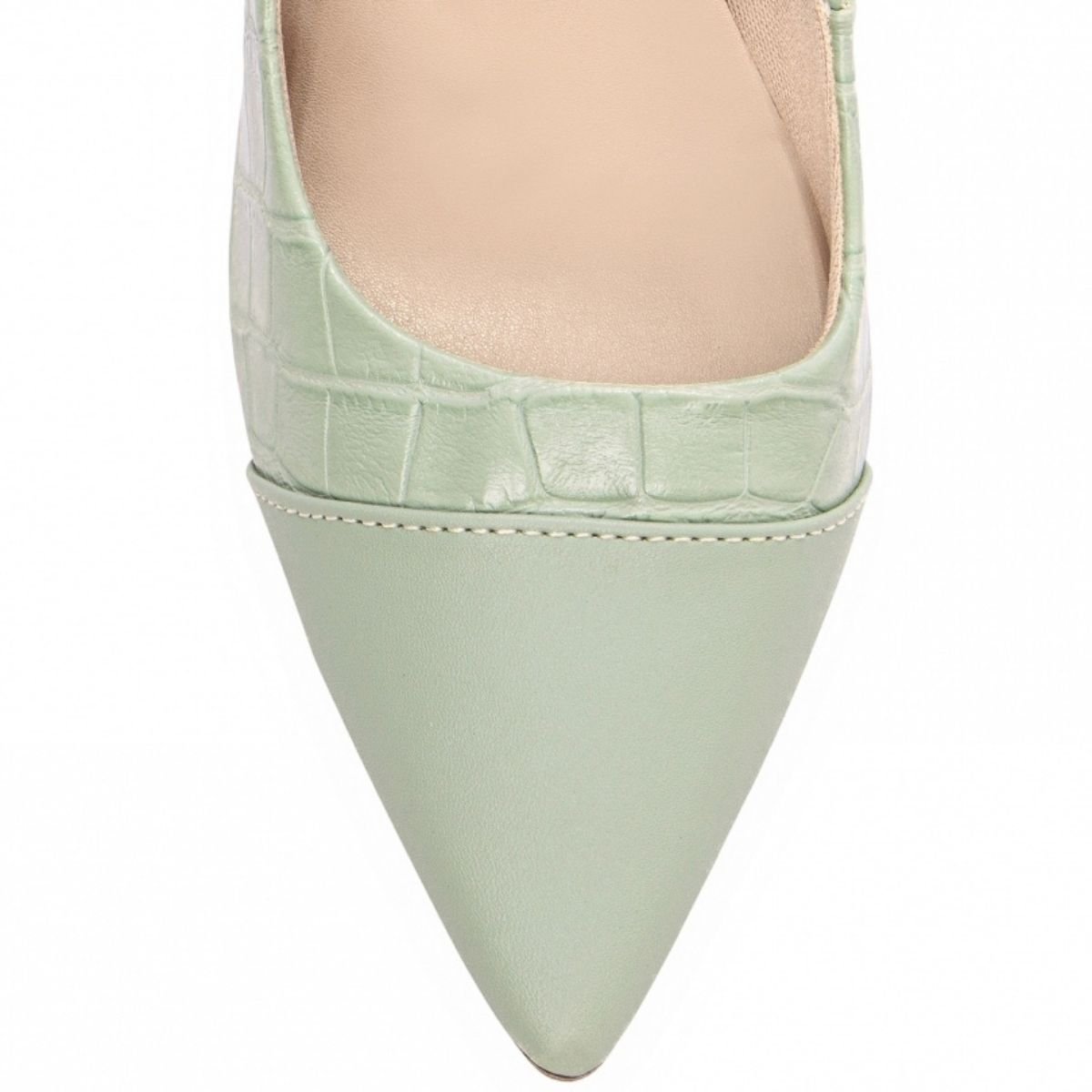 Scarpin Feminino Com Textura Croco Salto Grosso Confortável Torricella Verde Claro 5