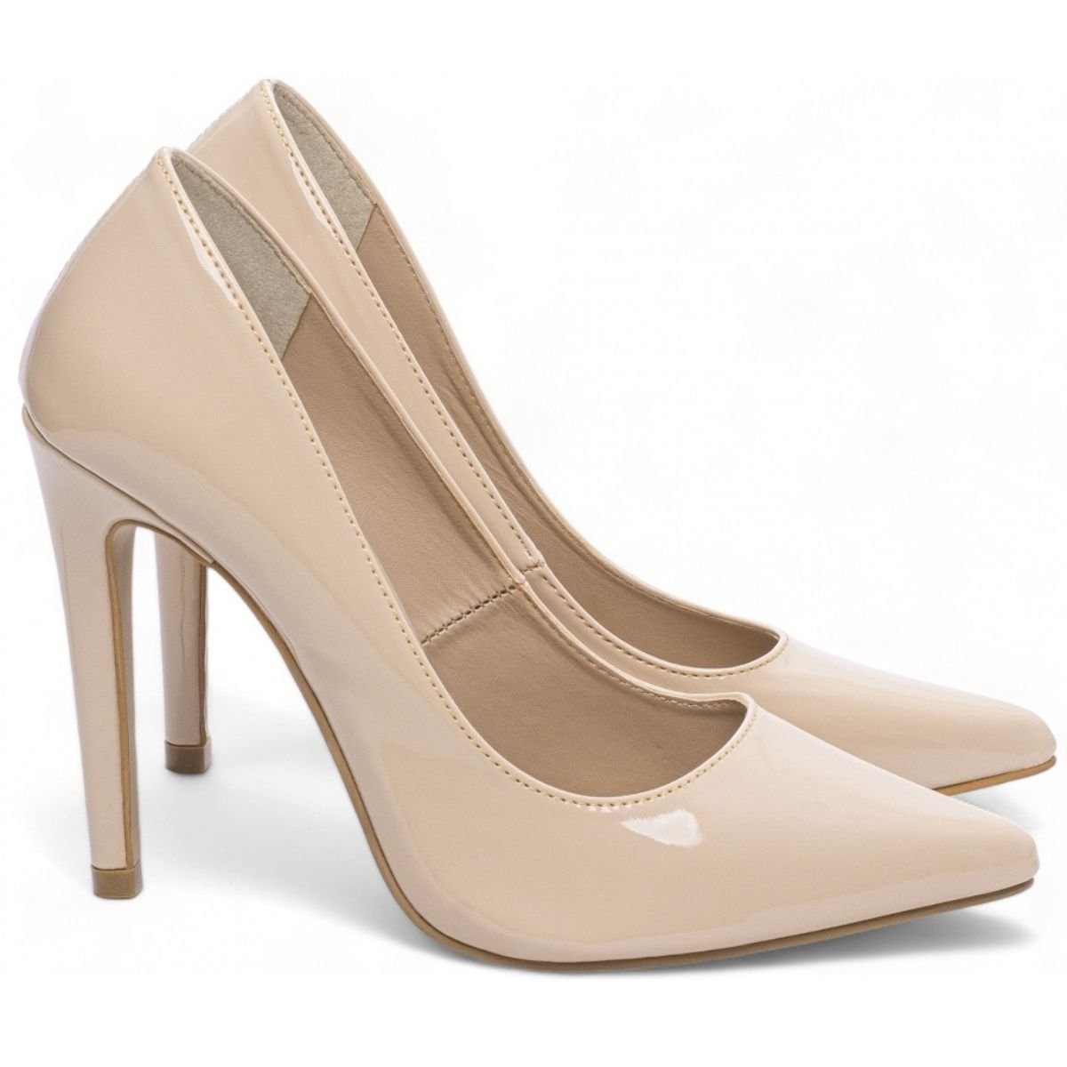 Scarpin Feminino Verniz Salto Alto Fino Elegante Sofisticado Torricella Bege 2