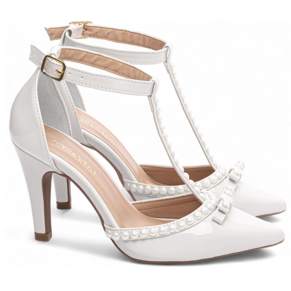 Scarpin Feminino com Salto Médio e Detalhes em Pérolas Torricella Off White 3