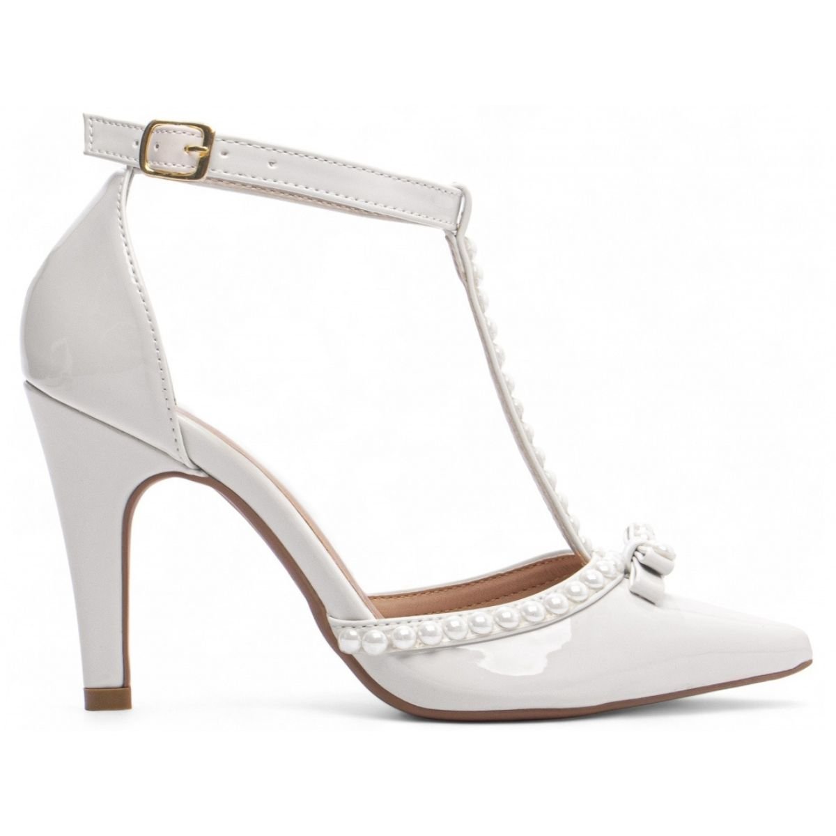 Scarpin Feminino com Salto Médio e Detalhes em Pérolas Torricella Off White 4