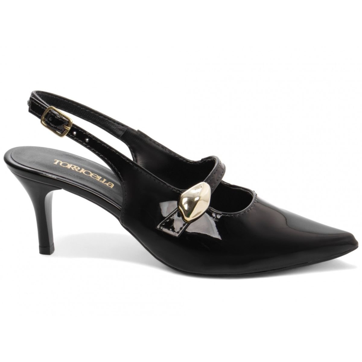 Scarpin Slingback Feminino Verniz com Salto Médio e Detalhe Metálico Torricella
