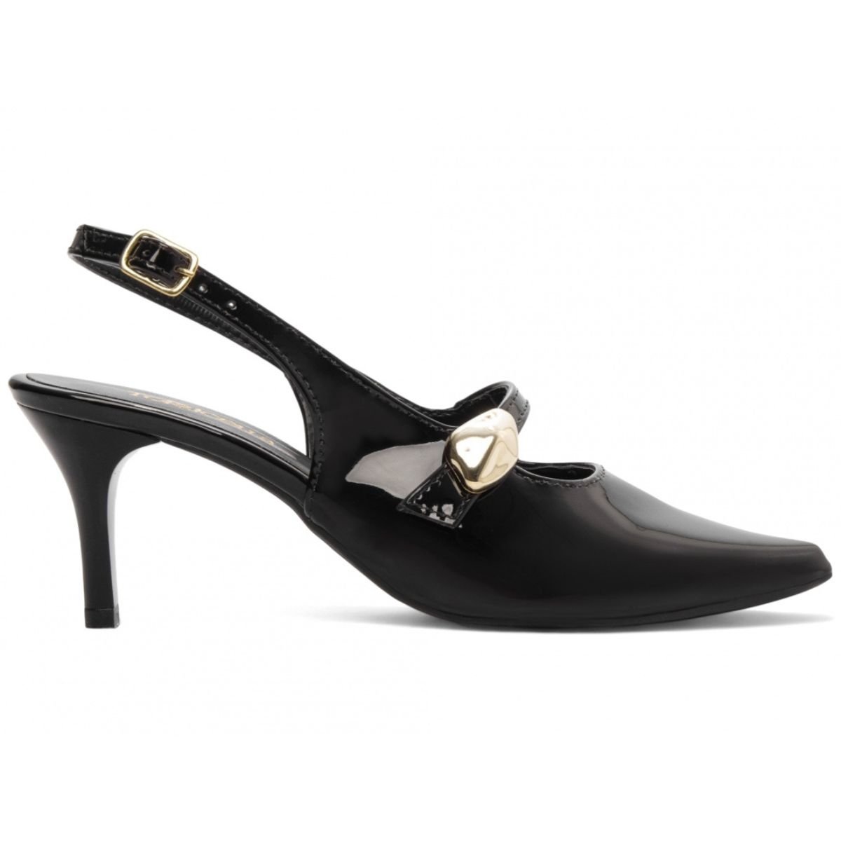 Scarpin Slingback Feminino Verniz com Salto Médio e Detalhe Metálico Torricella Preto 4