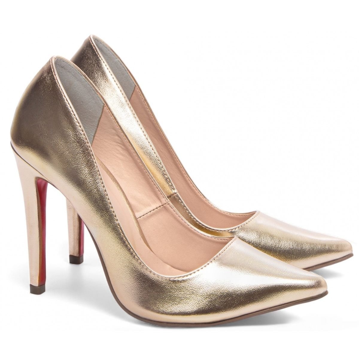 Scarpin Feminino Salto Alto Fino Sofisticado Moderno Torricella Dourado 3