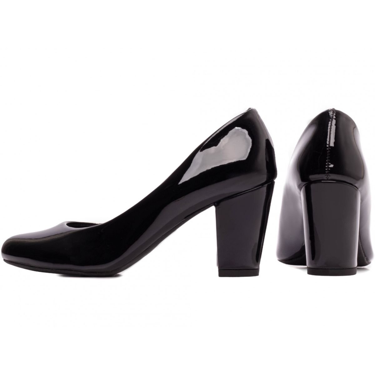Scarpin Bico Redondo Preto Verniz com Salto Bloco Médio Confortável Torricella Preto 2