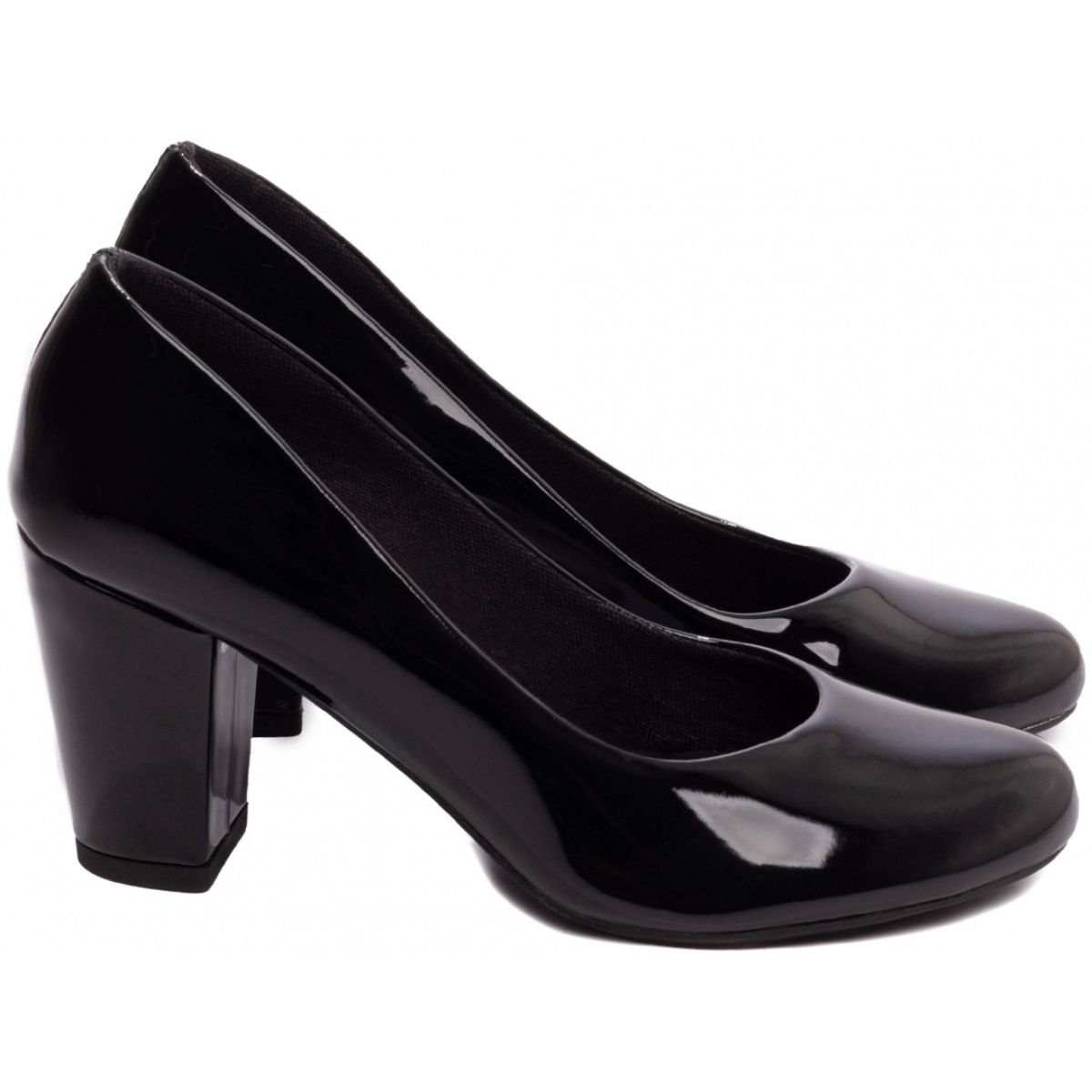 Scarpin Bico Redondo Preto Verniz com Salto Bloco Médio Confortável Torricella Preto 3