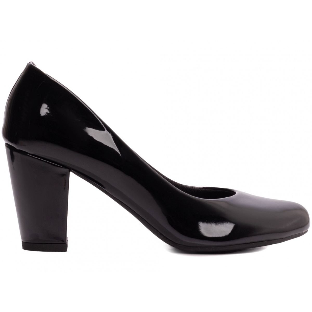Scarpin Bico Redondo Preto Verniz com Salto Bloco Médio Confortável Torricella Preto 4