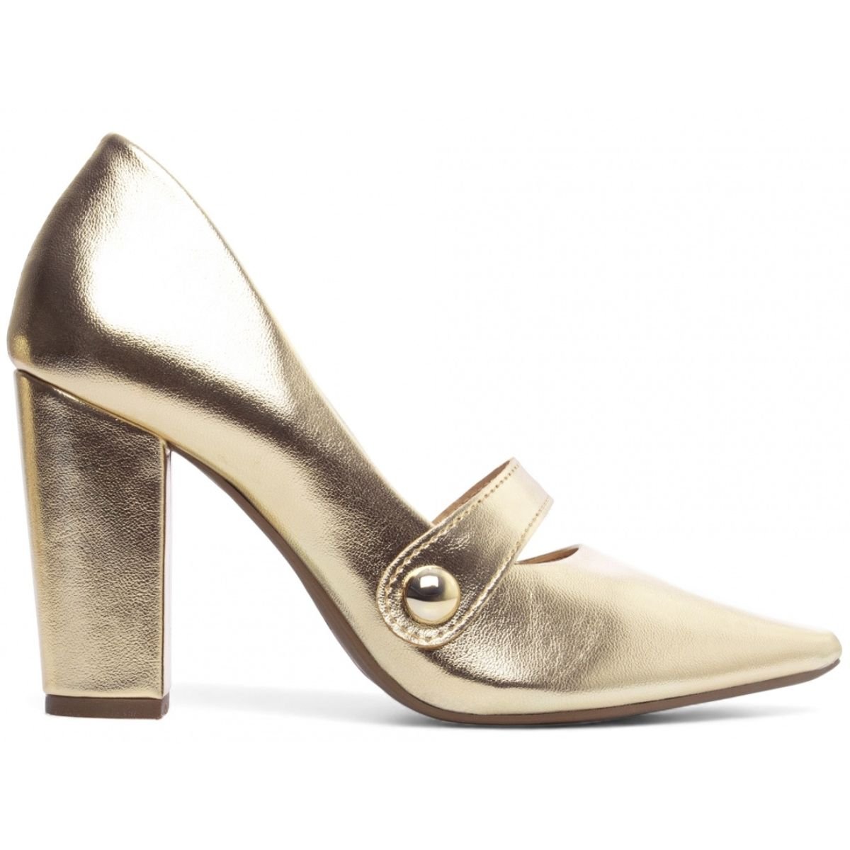 Scarpin Feminino Napa Dourado com Salto Bloco Alto e Tira Decorativa Torricella Dourado 4