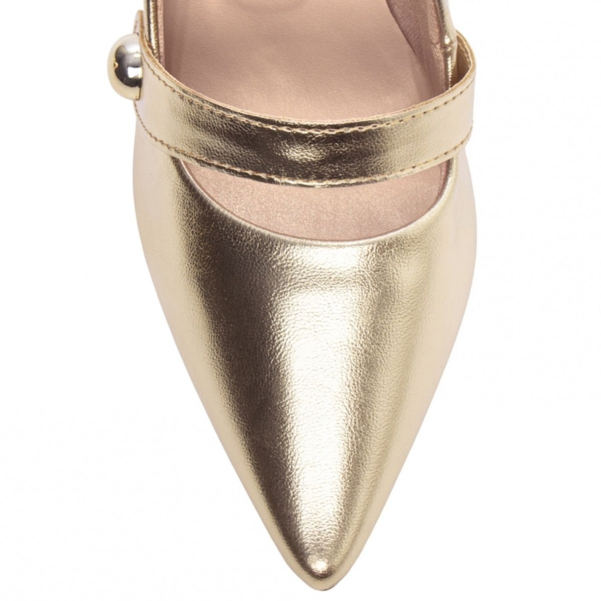 Scarpin Feminino Napa Dourado com Salto Bloco Alto e Tira Decorativa Torricella Dourado 5