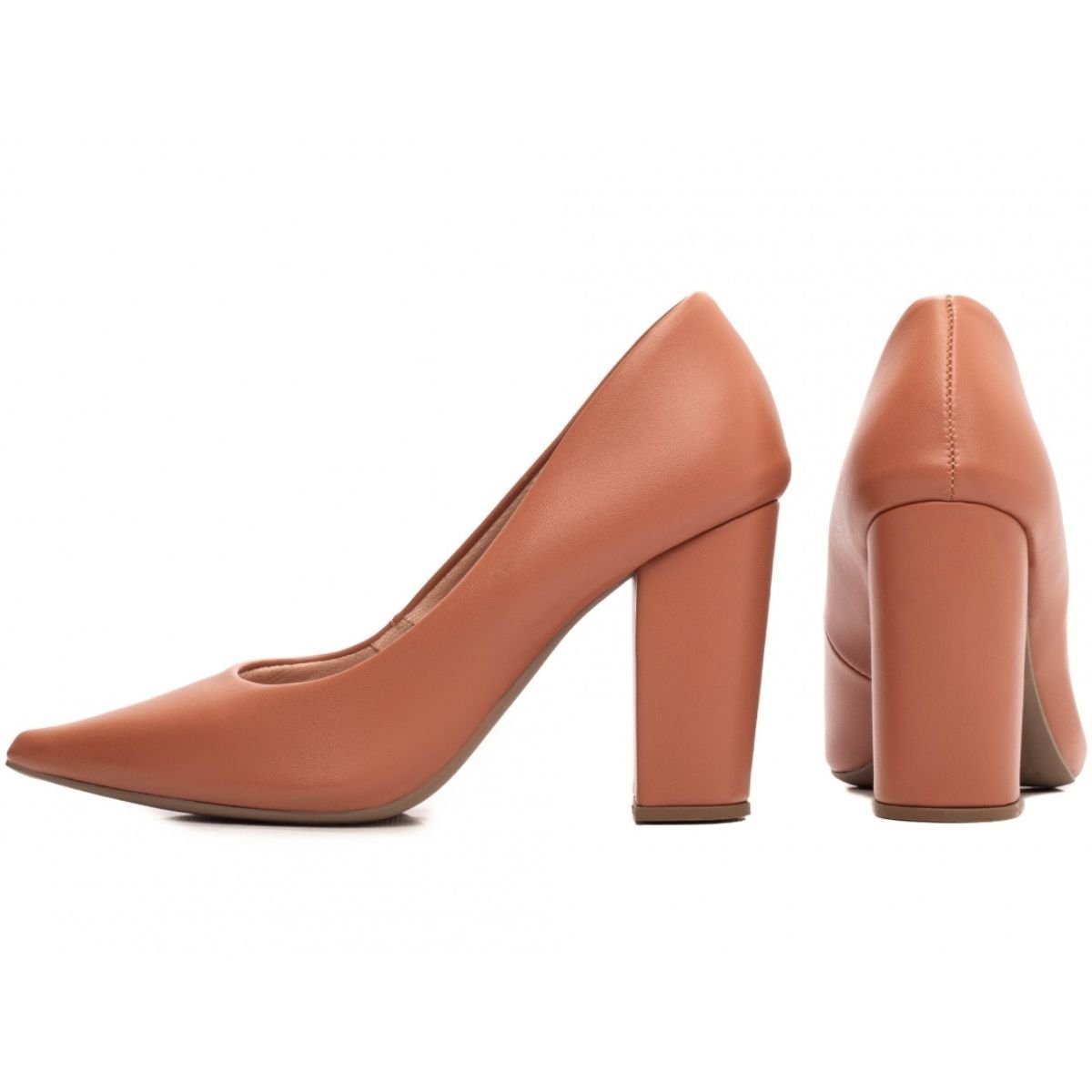 Scarpin Feminino com Salto Grosso Alto Confortável e Elegante Torricella Caramelo 2