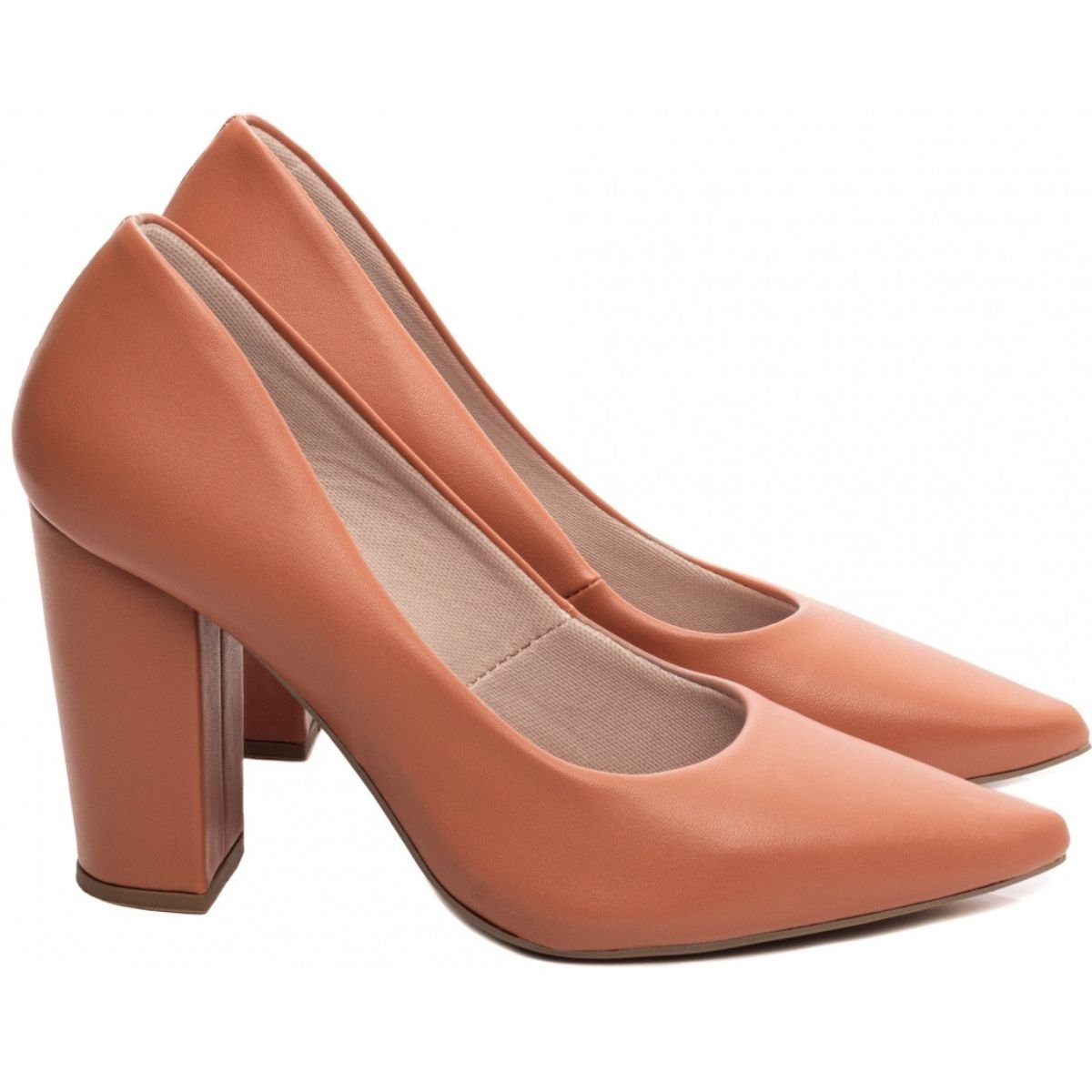 Scarpin Feminino com Salto Grosso Alto Confortável e Elegante Torricella Caramelo 3