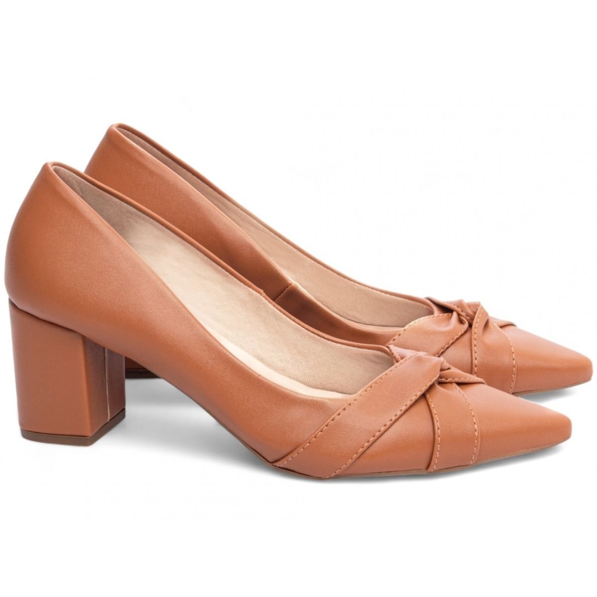 Scarpin Feminino com Salto Grosso Médio Confortável e Elegante Torricella Caramelo 3