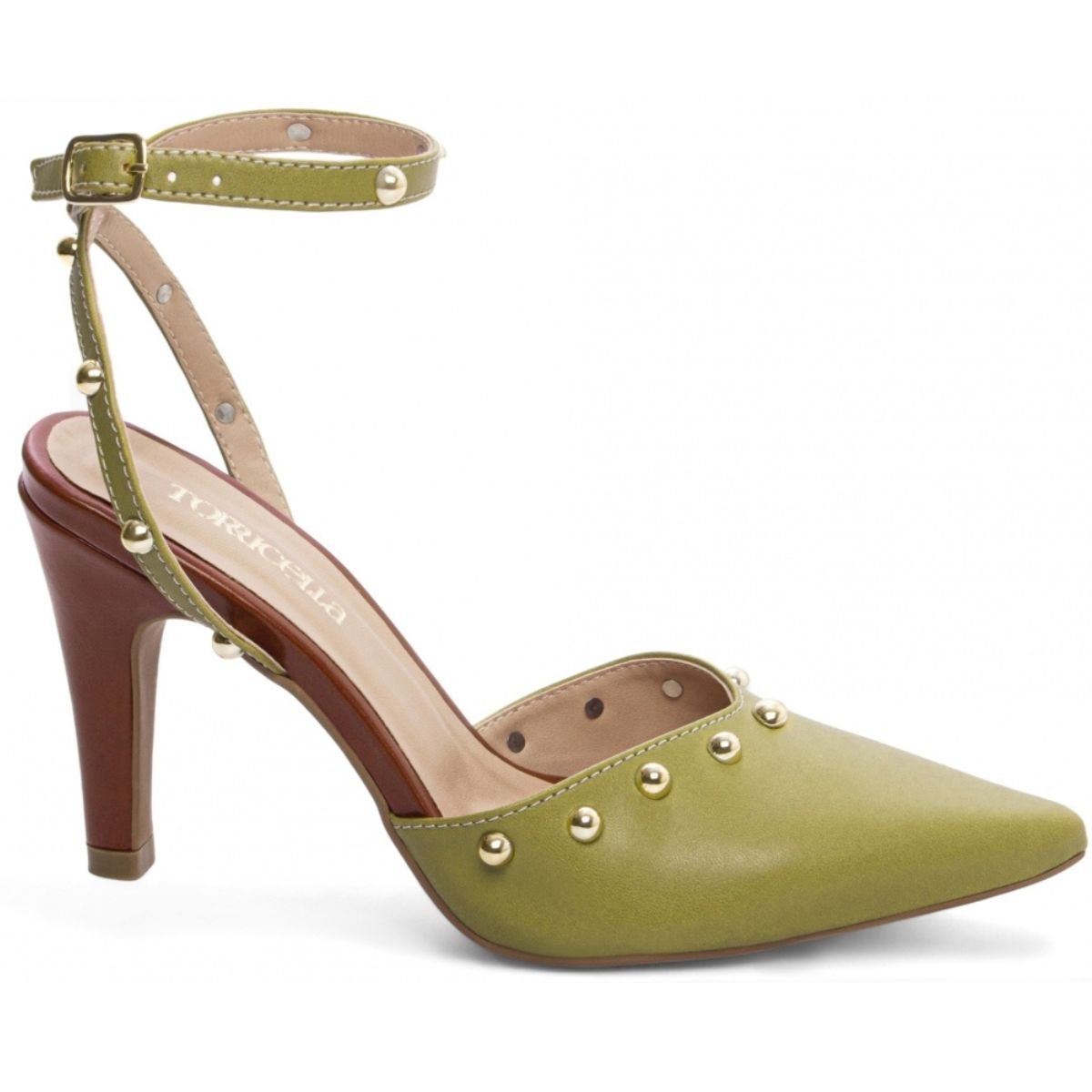 Scarpin Feminino com Tachas Douradas e Salto Médio Confortável Torricella