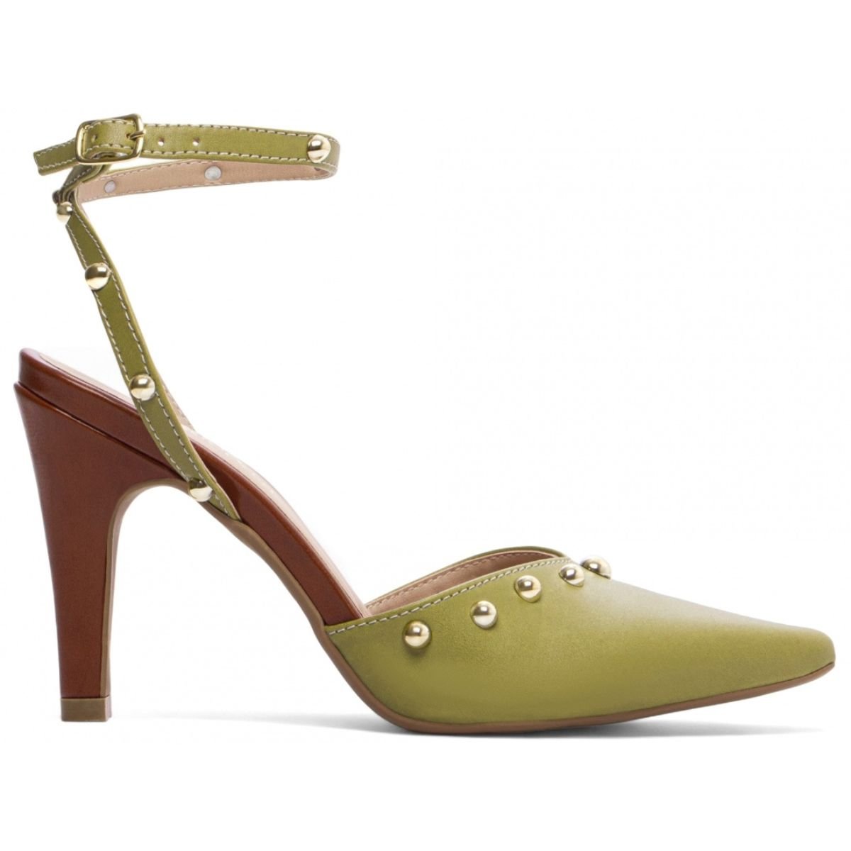 Scarpin Feminino com Tachas Douradas e Salto Médio Confortável Torricella Verde 4