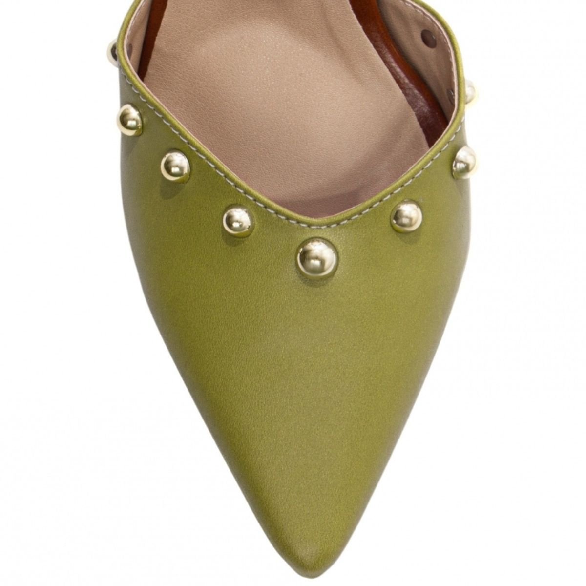 Scarpin Feminino com Tachas Douradas e Salto Médio Confortável Torricella Verde 5