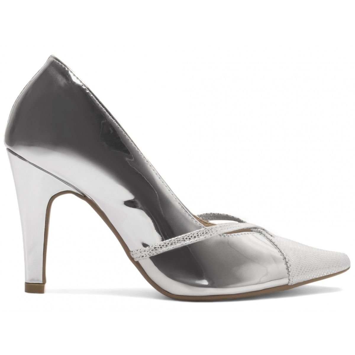 Scarpin Feminino com Bico Texturizado e Salto Alto 9 cm Torricella Metalizado Prata 4