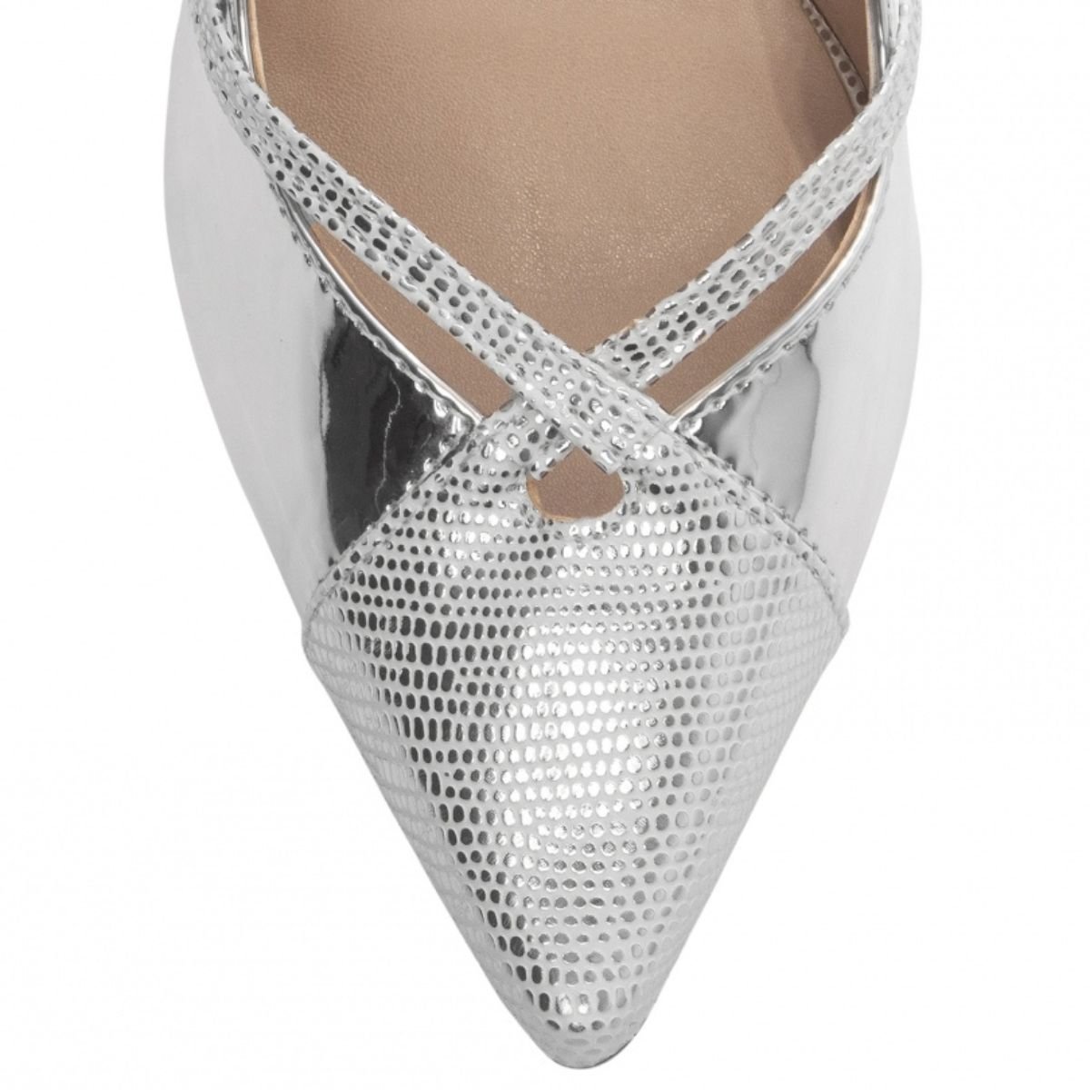 Scarpin Feminino com Bico Texturizado e Salto Alto 9 cm Torricella Metalizado Prata 5